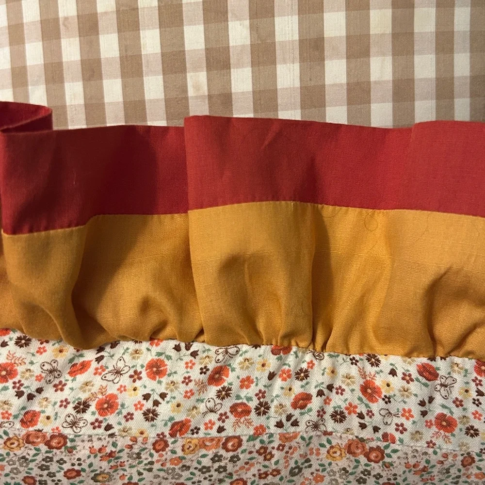 Antique Log Cabin Quilt Pillow Floral Back Terracotta Gold Applecore Aesthetic